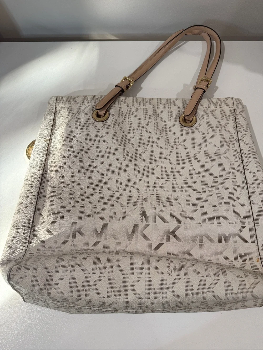 Michael Kors Large Signature Logo Tote Bag Cream Beige